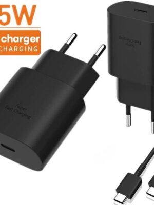 PD 25W USB C Charger Super Fast Charging Power Adapter EU/US Plug For iPhone Samsung Galaxy USB Type C Wall Charger + 1M USB-C to C Charging Cable with Retail Box