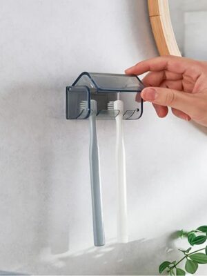 Dustproof Wall Mounted Toothbrush Holder with Cover 2 Slots Self Adhesive Toothbrush Storage Organizer for Shower Bathroom