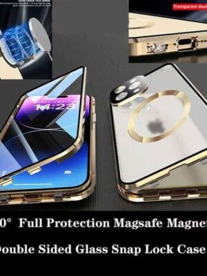 360Full Protection Metal Magnetic Double Sided Glass Snap Lock Phone Case For iPhone 15 13 12 14 Pro Max Cover H260305