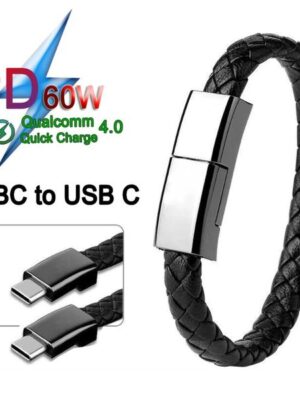 PD60W USB Bracelet Wrist Data Cable Type C Charging Cord for iPhone 15 14 Samsung Huawei Xiaomi Fashion Double Braided USB Bracelet Fast Charging Short Cables