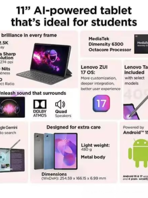 Lenovo Idea Tab 27.94 cms, Luna Grey – Tablet – MediaTek Dimensity 6300 – 256 GB – 8 GB RAM – Android 15 or Later | ZAFM0706IN