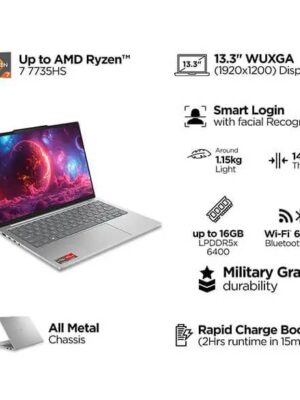Lenovo IdeaPad Slim 5 13ARP10, Laptop – AMD Ryzen™ 7 7735HS – SSD – 16 GB RAM – Windows 11 Home | 83J2CTR1WW-PW0JFDE8