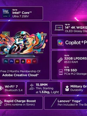 Lenovo Yoga 9 Copilot+ PC, Cosmic Blue – Laptop – Intel® Core™ Ultra 7 258V – 1 TB SSD – 32 GB RAM – 14 in – Windows 11 Home | 83LCX009R1