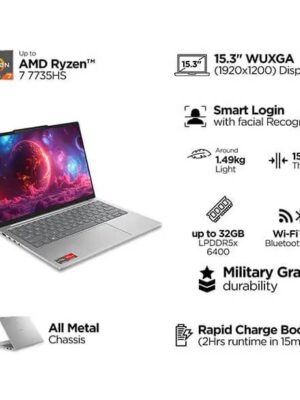Lenovo IdeaPad Slim 5 -AMD Ryzen 7,16 GB RAM,512 SSD, Cloud Grey – Laptop – AMD Ryzen™ 7 7735HS – 512 GB SSD – 16 GB RAM | 83J3XA01IN