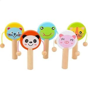 Kids Cartoon Wooden Drumshaped Rattle Clapping Castanets Board for Baby Musical Instrument Preschool Early Educational Toys 250827BJ