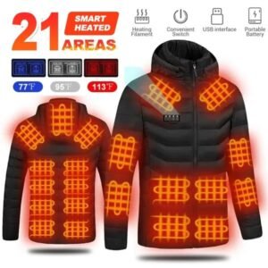 21 Areas Heated Jacket Men Warm Vest USB Self Heating Jacket Women Heated Coat Ski Camping Hiking Winter Cotton Clothes Washed251111ww
