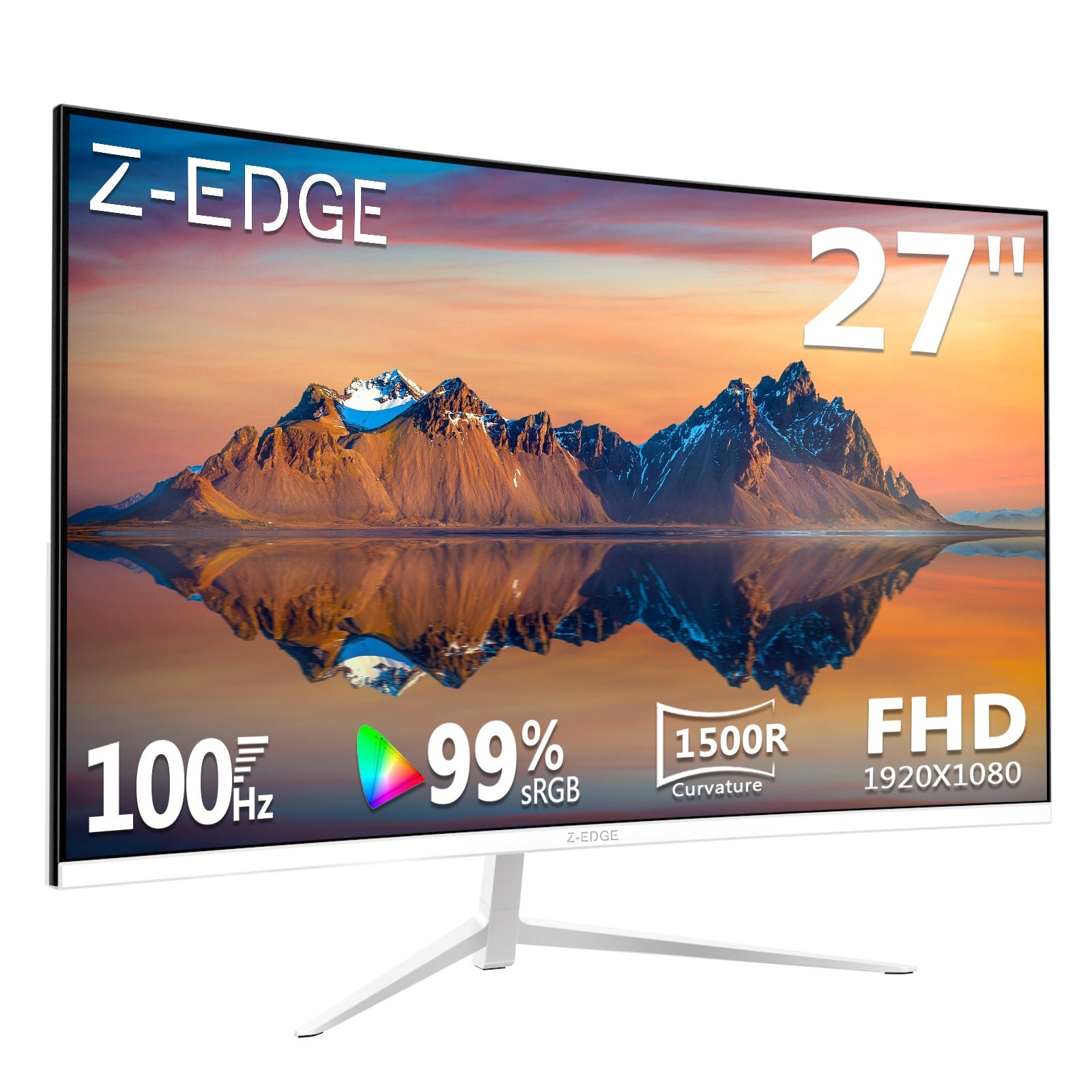 Z-EDGE U27C 27" 100Hz Curved Monitor, White Monitor, 1500R Curved Monitor