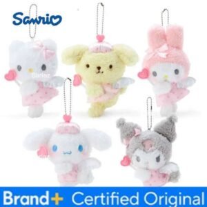 Sanrio Cute Heart Angel Wings Plush Keychain Pendant Cartoon Cinnamoroll Kuromi Bag Accessories Gift H260421