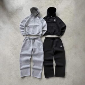 Harajuku embroidered zip gray hoodies tracksuit men sweatshirt sweatpants twopiece set jacket y2k streetwear mens clothes 250915