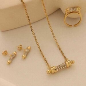 Minimalist Copper-Plated 24k Gold 1set Inlaid Blue Stone Earrings Ring And Necklace Jewelry Set Suitable For Womens Daily Wear H260713