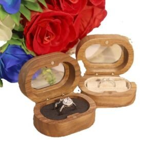 Solid Wood Walnut Earring Jewelry Storage Oval Window Acrylic Proposal Ring Box