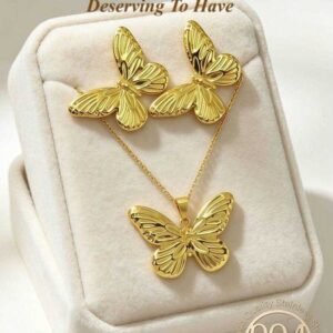 1 Set Elegant Womens 304 Stainless Steel Jewelry Set Including Butterfly Pendant Necklace And Butterfly Earrings UltraMinimalist Geometric Asymmetri H260806