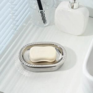 Self Draining Ceramic Soap Rack Drain Hole Detachable Double Layered Soap Dish Silvery Light Bathroom Soap Holder 240902