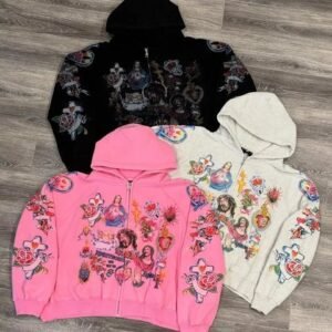 Men Unisex Zip Up Hoodie Religious Elements Multi Pattern Cartoon Prints Avant Garde Street Style Versatile Durable 260305