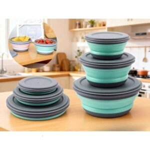 3Pcs Silicone Portable Folding Lunch Box Set with Lid Outdoor Camping Tableware Food Container Foldable Salad Bowl