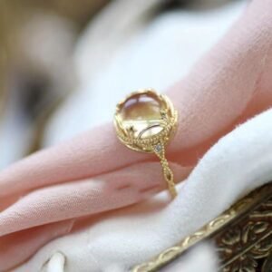 Huitan Unique Yellow Imitation Opal Women Rings Temperament Elegant Wedding Band Accessories Anniversary Gift New Trendy Jewelry