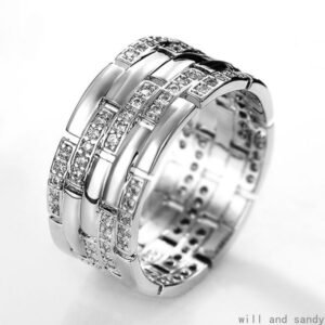 Wide Bricks Cubic Zirconia Ring Band Charm Designer Jewelry Sterling Silver Diamond CZ Rings for Women Man Wedding Engagement Band Ring Hiphop Jewelry Gift