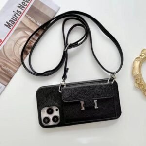 Halloween Tri-fold Wallet Designer Phone Case Card Holder for Apple iPhone 18 17 Pro Max Luxury Pebbled Leather Crossbody Strap Cover Coque Telephone Fundas Brown