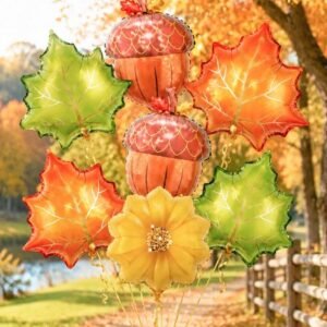 7-piece This early autumn balloon set includes maple leaf pine cone and sunflower balloons suitable for harvest season Thank D260820