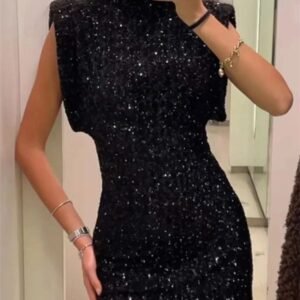 Fashion Sequin Mini Dress for Women Elegant O-Neck Fly Sleeve Shiny Short Dress Female Chic Club Evening Party Vestidos 241213