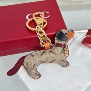 Women Designer Keychain Animal Dachshund Bag Charm Leather Gold Lobster Clasp Brown Purse Pendant Gift