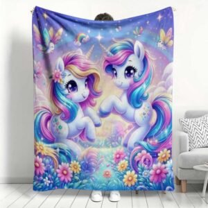 Unicorn Cartoon Fleece Blanket Rainbow Butterfly Floral Printed Throw Blanket Soft Cozy Fantasy Style Blanket for Kids Portable D260612