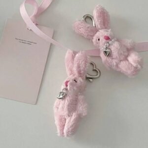 Cartoon Pink Rabbit with Heart Plush Dolls Keychain Pendant Fashion Coin Bag Ornaments Keyring for Keys Gift 26Y0717