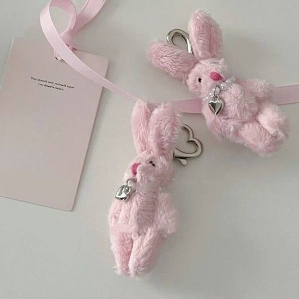 Cartoon Pink Rabbit with Heart Plush Dolls Keychain Pendant Fashion Coin Bag Ornaments Keyring for Keys Gift 26Y0717