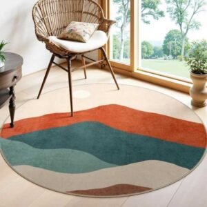 Large Round Geometric Landscape Area Rug Green Mountain Layers Living Room Bedroom Modern Decor Carpet Home Decoration Z260730