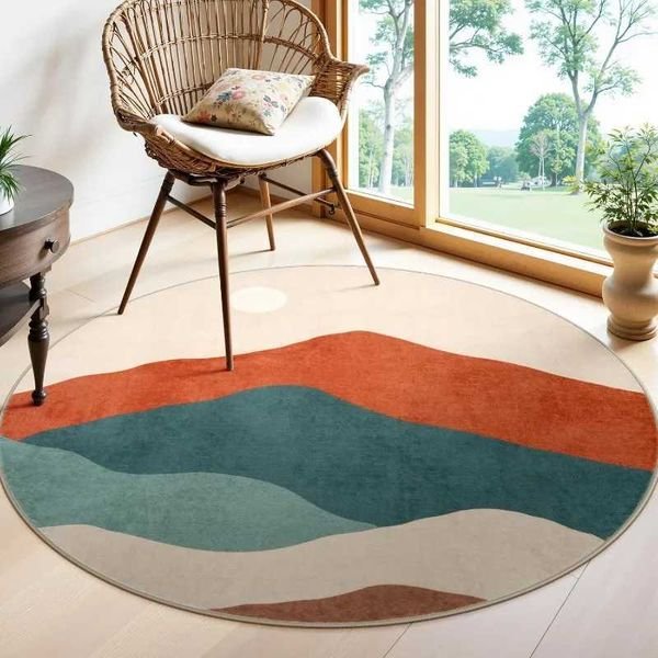 Large Round Geometric Landscape Area Rug Green Mountain Layers Living Room Bedroom Modern Decor Carpet Home Decoration Z260730