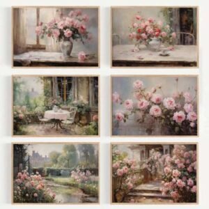 Universal All-Media Painting Supplies Vintage Oil Of Flowers multi-type pigment paint sets Pink Rose Vase Window By River Poster Canvas Painting Wall i
