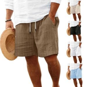 2024 New Summer Mens Fashion Shorts Striped Drawstring Casual Comfort Personality Pocket Beach Style Sports Loose Shorts XJ250714