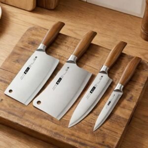 Upgaded Complete 4-Piece Knife Set with Box – Stainless Steel Cleaver Chef Slicing Paring Knives for All Kitchen Needs 260625