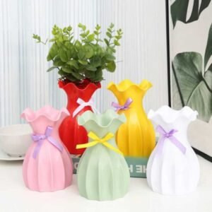 1PC Lotus Leaf Edge Bow Plastic Vase Home Office Flower Arrangement Decoration Crafts Wedding Dining Table Center Vase Ornament L260516Z260721