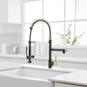 Modern Single-Hole Matte Black With Gold Pull Rod, Modern Kitchen Sink Faucet