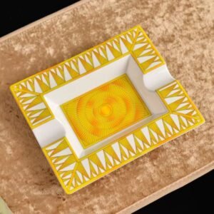 Art Deco Yellow Sunburst Geometric Ceramic Ashtray Rectangle Cigarette Tray Luxury Home Tabletop Decor