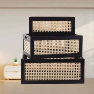 Retro Rattan Box Solid Wood Desktop Storage Basket Multifunction Snacks Fruit Cosmetics Organizer Boxes 26H0211