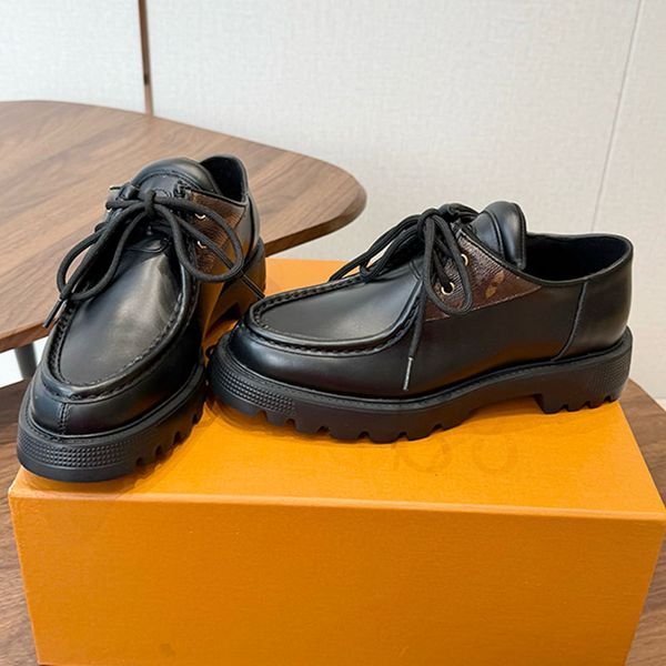 Women 1AIBY District Derby Flat Loafers Grained calf leather trend boyish style lady Smart casual Loafers Lightweight EVA outsole Ladies leather dress shoes