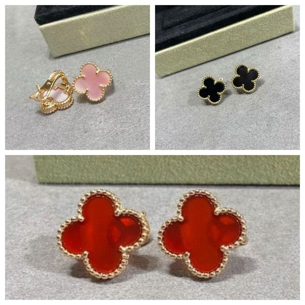 Four Leaf Clip On Earrings Multi Color Natural Stone Inlaid Clover Clips Gold Plated No Piercing Ear Jewelry With Gift Box Packaging Women Wedding Party gif