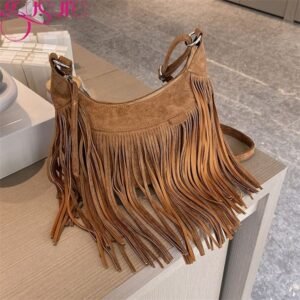 Gusure Vintage Tassel Crossbody Shoulder Bags Women Fashion Suede Small Handabg and Purse Female Armpit Hobos Bag250915ww