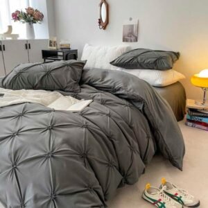 Advanced INS Grey Bedding Sets Solid Color Washed Cotton Princess Style Kawaii Soft Sheet Woman Duvet Cover Quilt Cover D260615