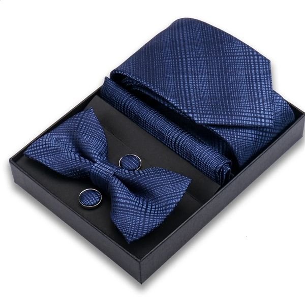 High Grade Handmade Ties Bow Tie Pocket Squares Cufflink Set Wholesale Silk Striped Necktie Box For Men Fit Workplace Wedding 241230