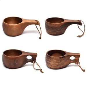 Finland Kuksa Portable Coffee Mug AcaciaWood Handle Cowhide Rope Hook Juice Milk Cup Drinking Drinkware 260920