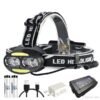 Super bright LED headlamp 4 x T6 + 2 x COB + 2 x Red LED 15000 lumens led headlight 7 lighting modes with batteries charger